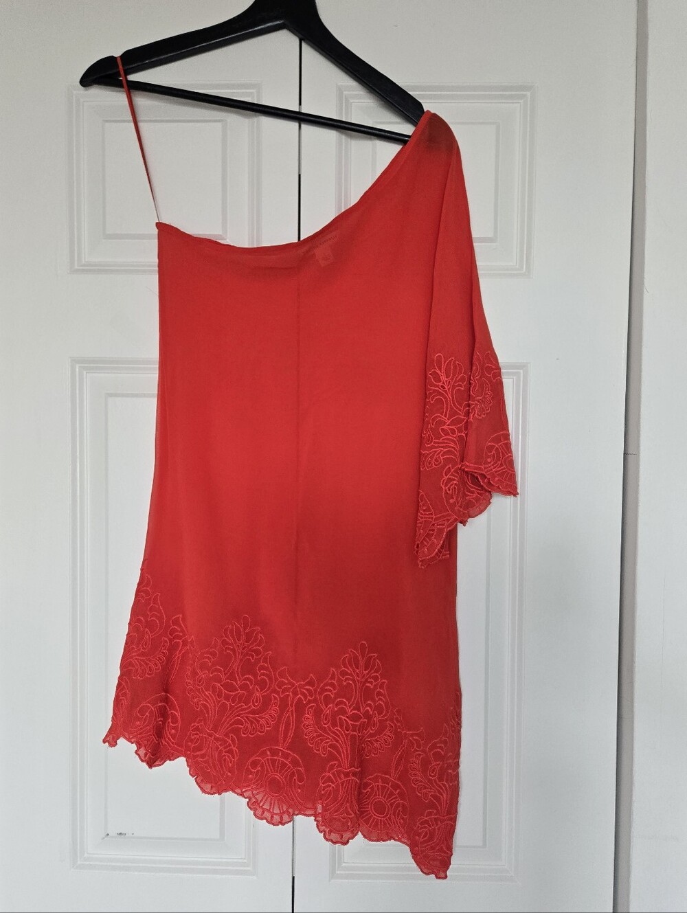 Banana Republic 100% Silk Bright Red One Sleeve Top